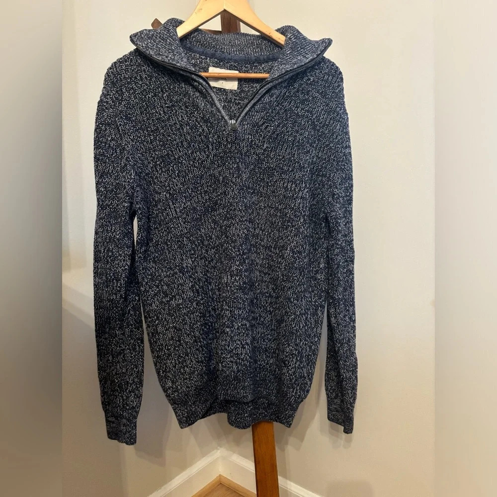 Folk Mens Size 4 (Large) Blue 100% Cotton Knit Quarter Zip Sweater